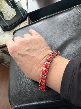 Ruby Red Crystal Cushion Silver And Gold Plated Tennis Bracelet (Brand New) -